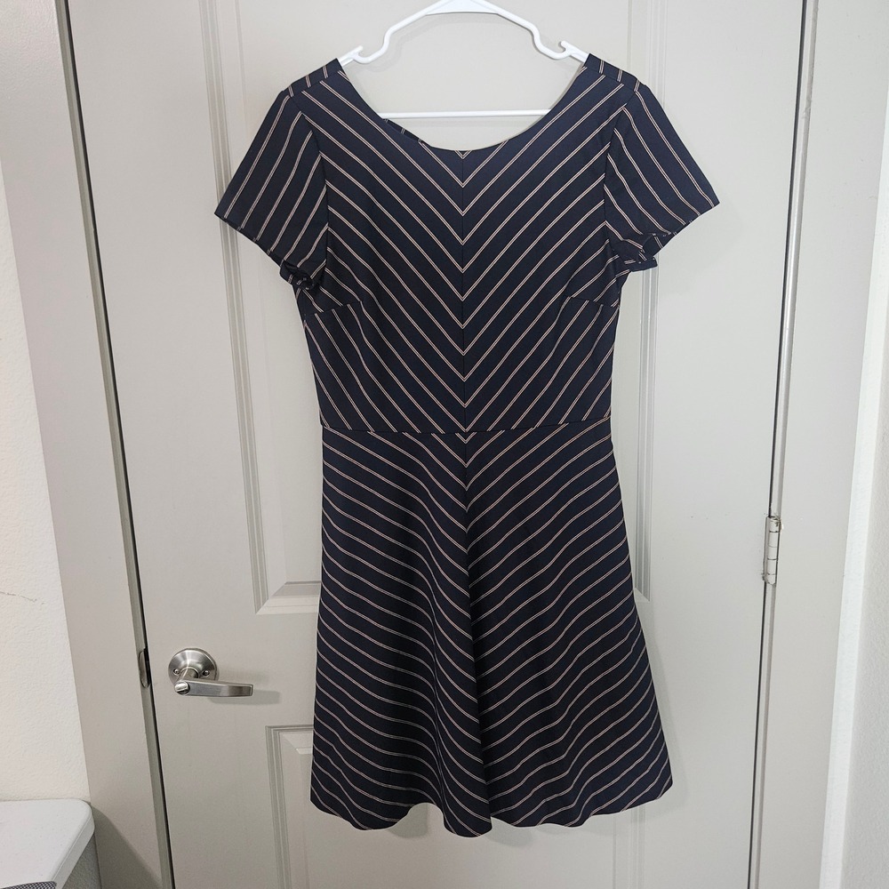Brooks Brothers Red Fleece Navy Striped Bow Back Fit Flare Dress 10